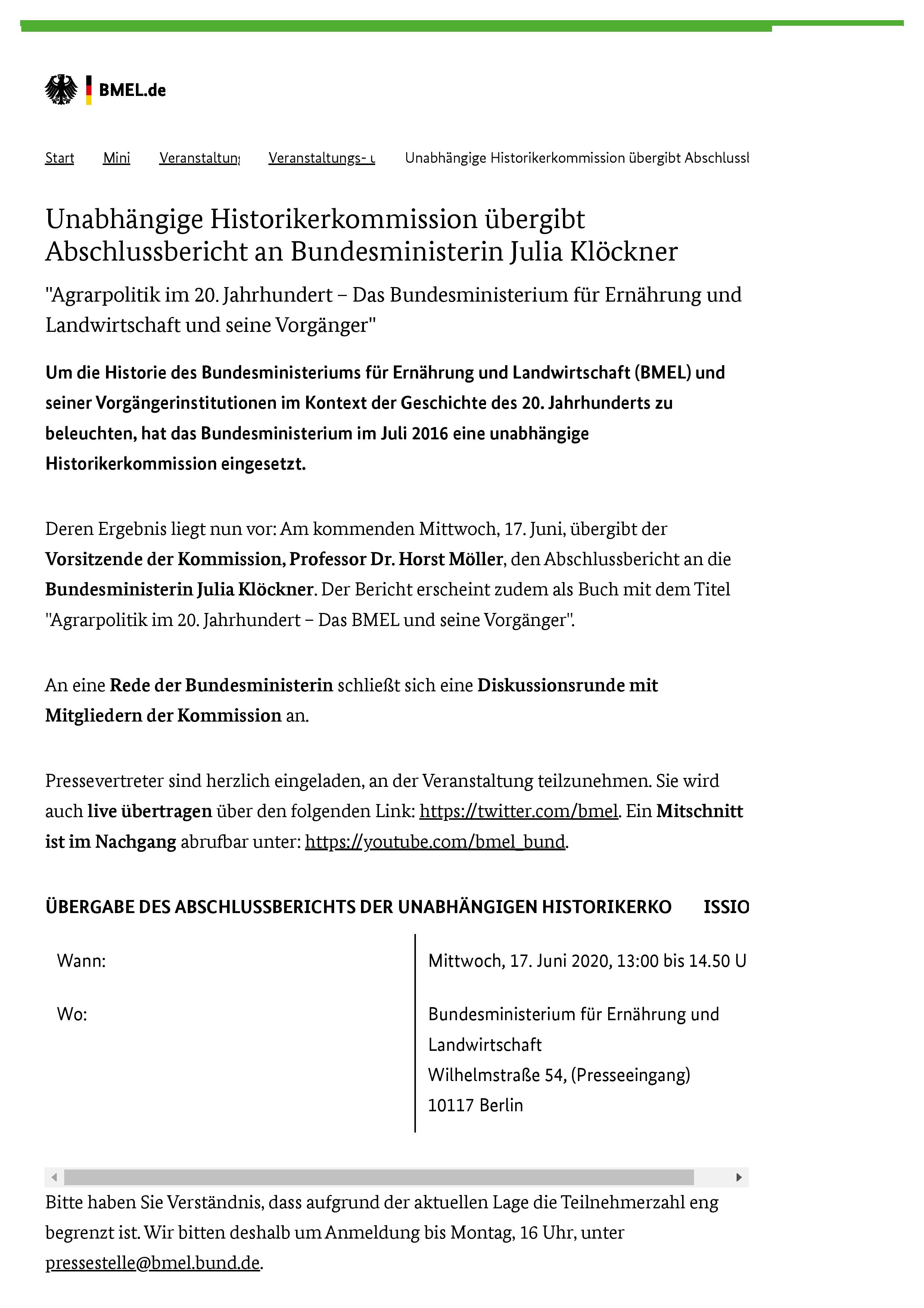 BMEL - Veranstaltungs- und Termin-Uebersicht - Unabhängige Historikerkommission übergibt Abschlussbericht an Bundesministerin Julia Klöckner-page-001